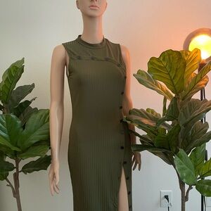 Olive Green Sleeveless Button-Down Dress